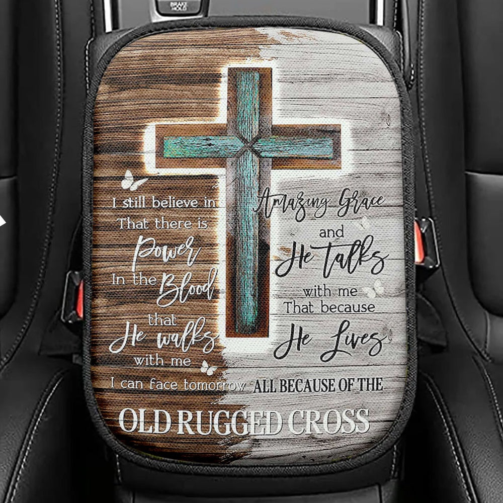 The Old Rugged Cross Seat Box Cover, Christian Car Center Console Cover, Bible Verse Car Interior Accessories