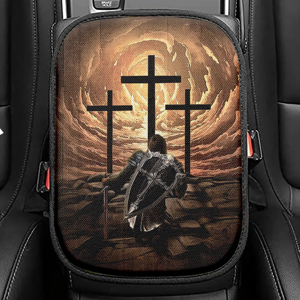 The Old Rugged Cross Warrior Of God Knight Seat Box Cover, Christian Car Center Console Cover, Bible Verse Car Interior Accessories