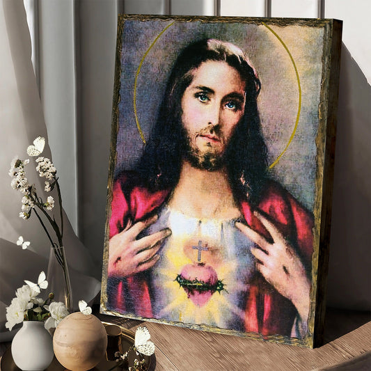The Sacred Heart Of Jesus Canvas Wall Art - Jesus Portrait Picture - Religious Gift - Christian Wall Art Decor