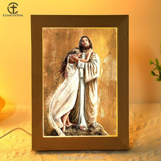 The Savior, Jesus Hug, In The Arms Of His Love Frame Lamp