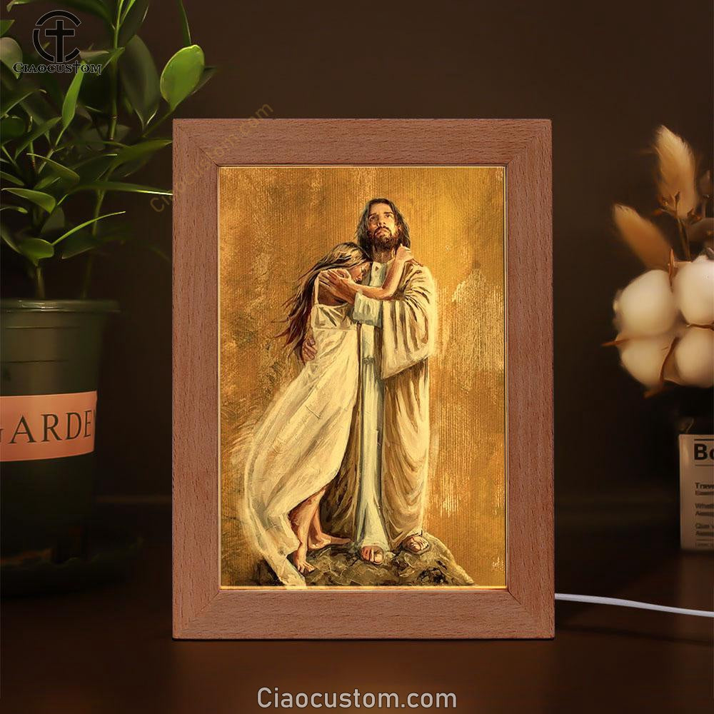 The Savior, Jesus Hug, In The Arms Of His Love Frame Lamp
