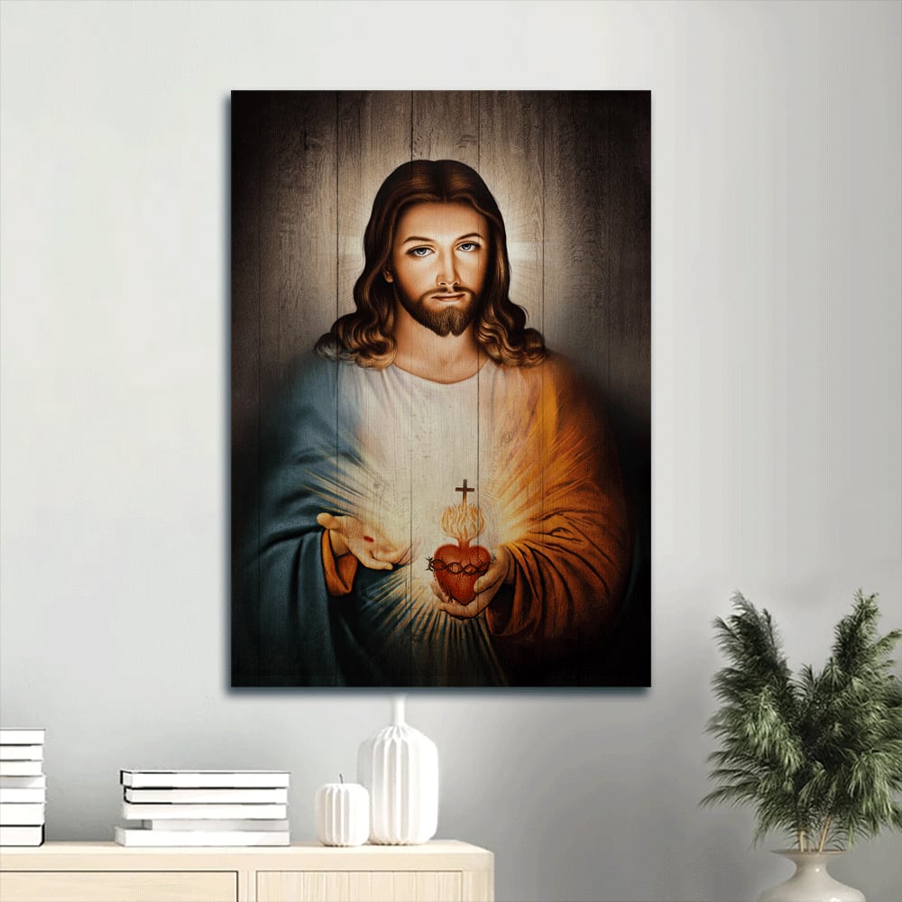 The Scared Heart Of Jesus Canvas Wall Art - Jesus Picture - Gift For Christian
