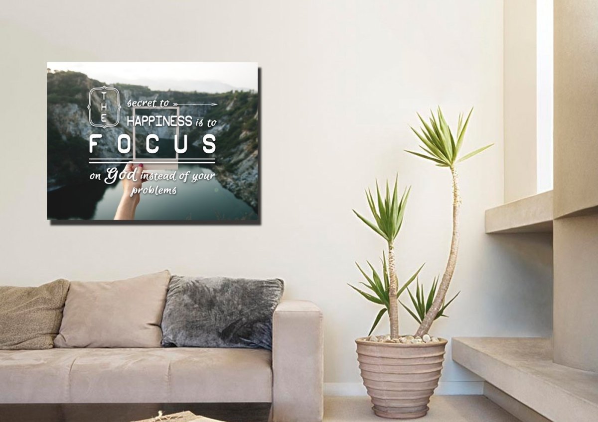 The Secret To Happiness Is To Focus On God Wall Art Canvas Print - Christian Canvas Wall Art