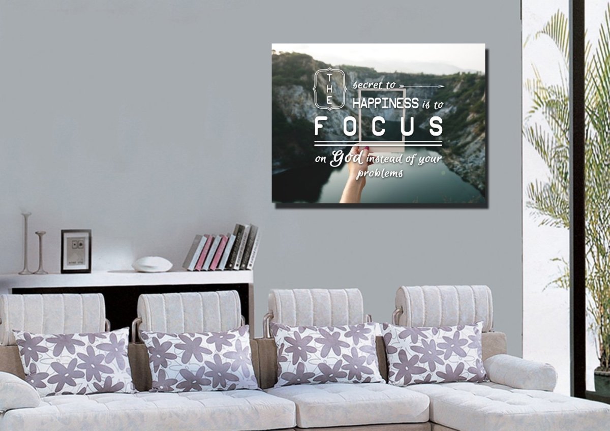 The Secret To Happiness Is To Focus On God Wall Art Canvas Print - Christian Canvas Wall Art