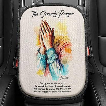 The Serenity Prayer Praying Hands Personalized Seat Box Cover, Christian Car Center Console Cover, Bible Verse Gift For Women Of God