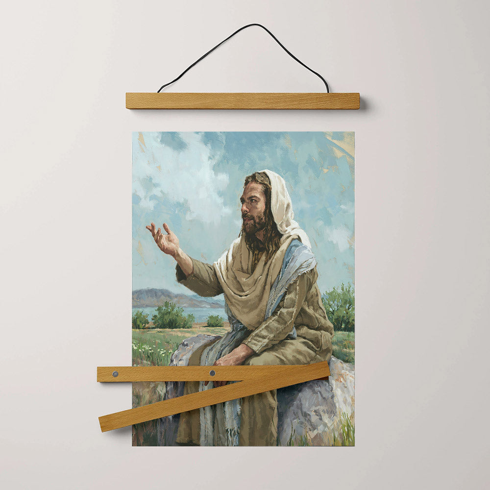 The Sermon On The Mount Hanging Canvas Wall Art - Jesus Picture - Jesus Portrait Canvas - Religious Canvas