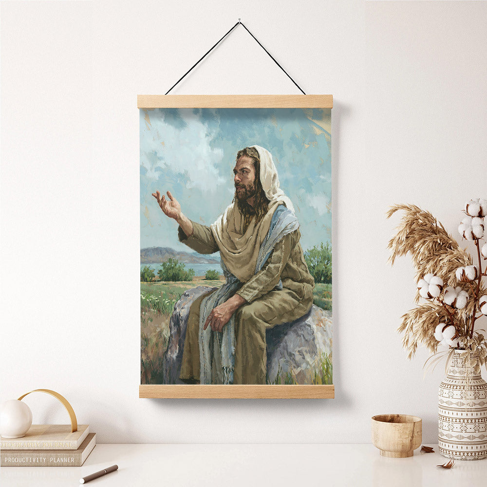 The Sermon On The Mount Hanging Canvas Wall Art - Jesus Picture - Jesus Portrait Canvas - Religious Canvas