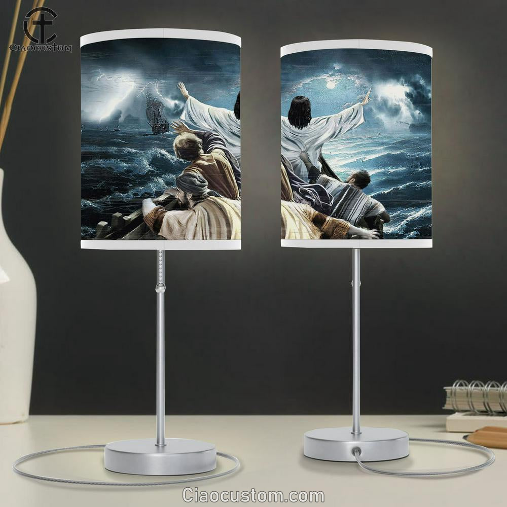 The Storm On The Sea Jesus Saved Us Table Lamp Art - Bible Verse Lamp Art - Room Decor Christian