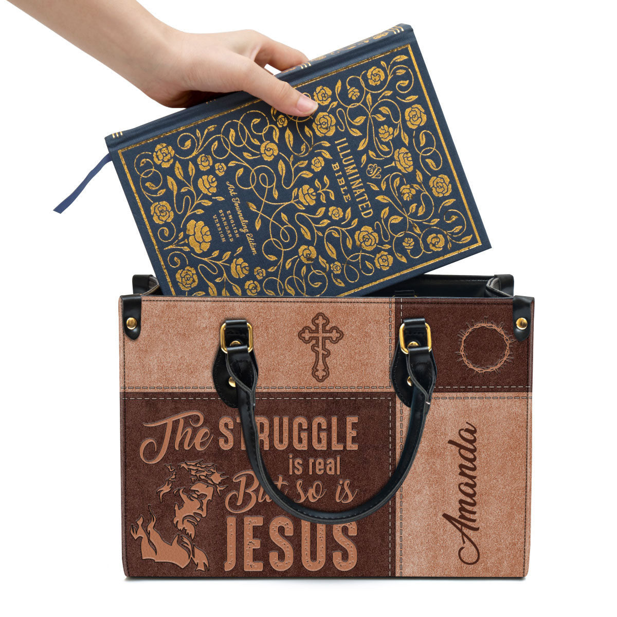 The Struggle Is Real But So Is Jesus Personalized Leather Bag For Women - Religious Gifts For Women