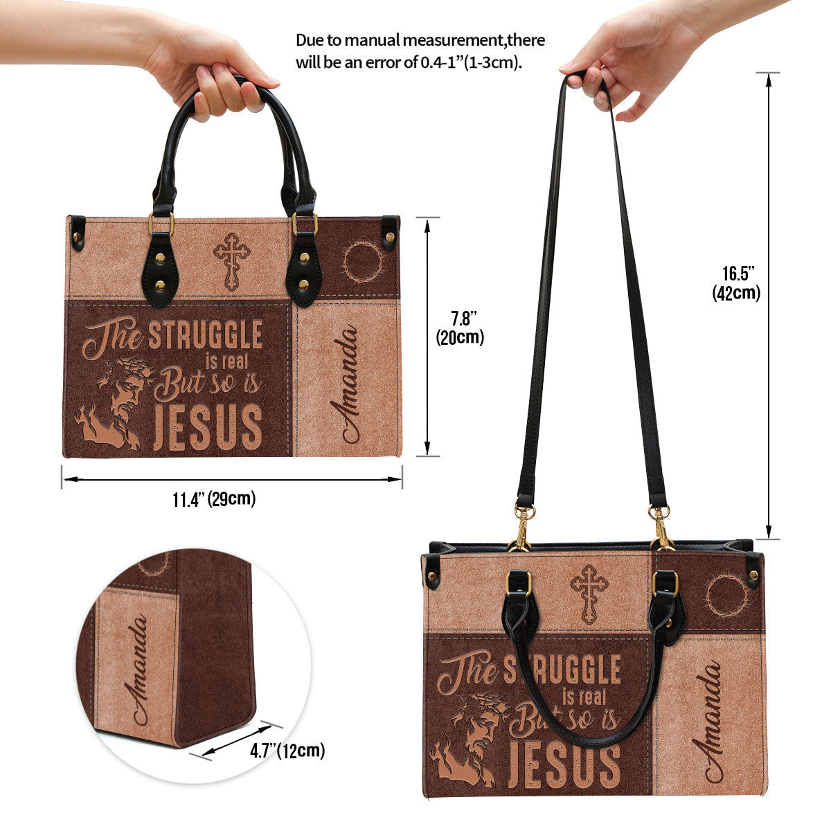 The Struggle Is Real But So Is Jesus Personalized Leather Bag For Women - Religious Gifts For Women