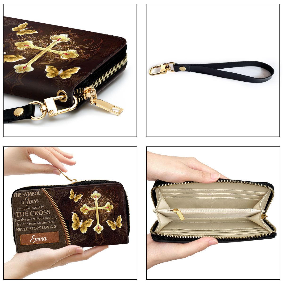 The Symbol Of Love Is Not The Heart But The Cross Clutch Purse For Women - Personalized Name - Christian Gifts For Women
