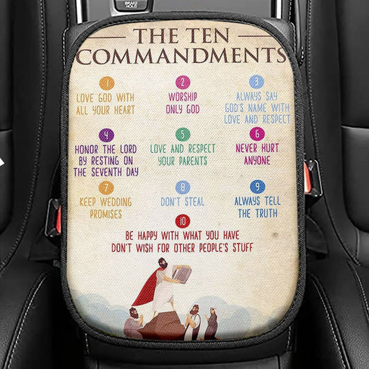The Ten Commandment Seat Box Cover, Christian Car Center Console Cover