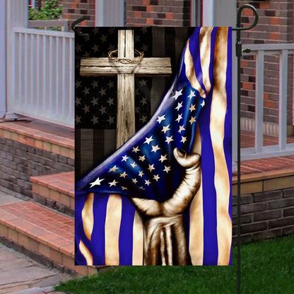 The Thin Blue Line Christian Cross American U S House Flags - Christian Garden Flags - Outdoor Christian Flag