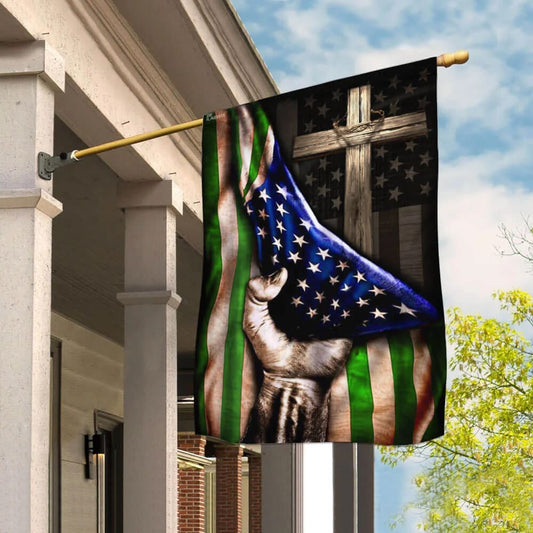 The Thin Green Line Christian Cross America U S House Flag - Christian Garden Flags - Outdoor Religious Flags