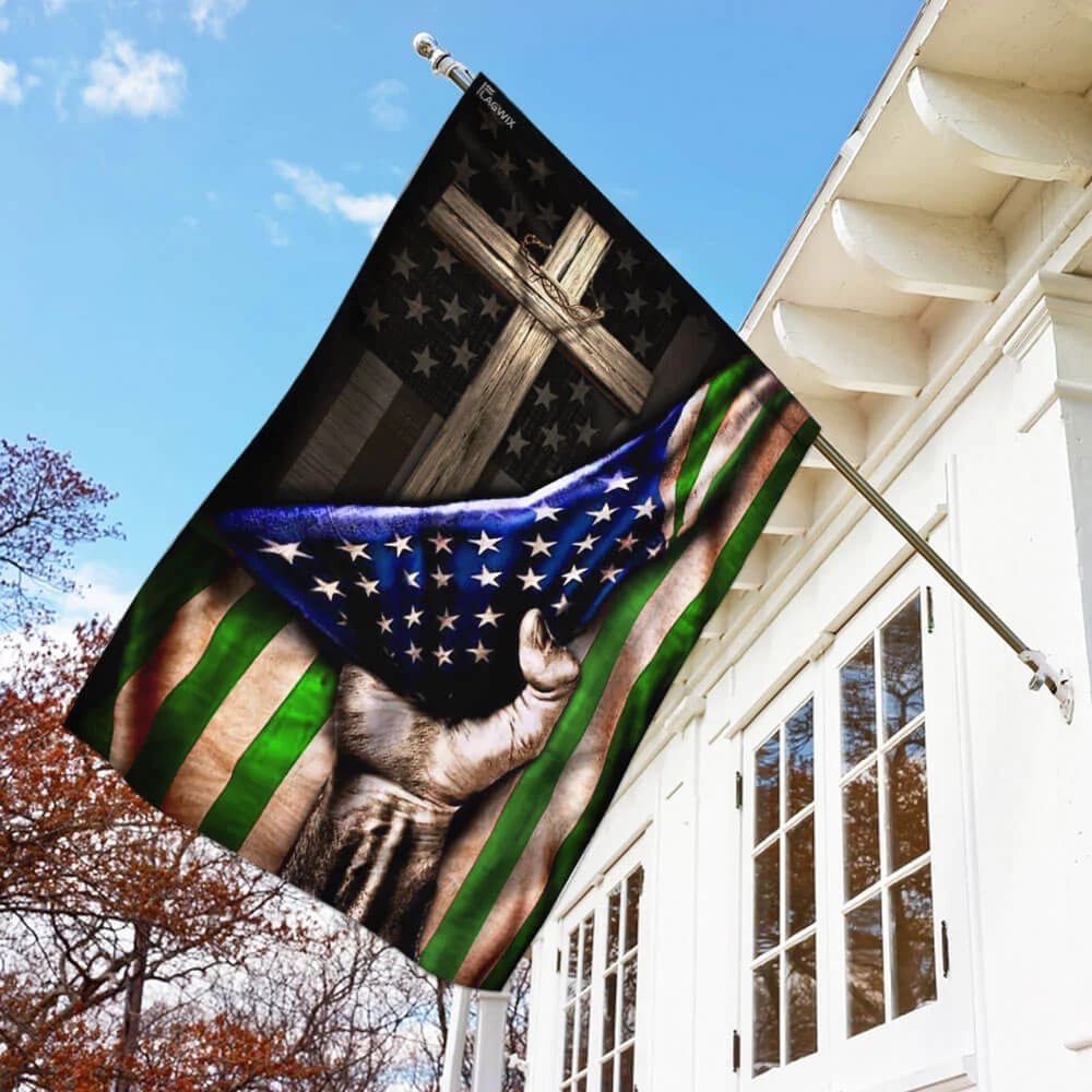 The Thin Green Line Christian Cross America U S House Flag - Christian Garden Flags - Outdoor Religious Flags