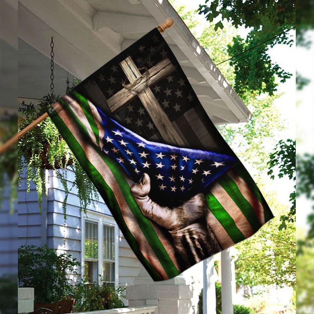 The Thin Green Line Christian Cross America U S House Flag - Christian Garden Flags - Outdoor Religious Flags