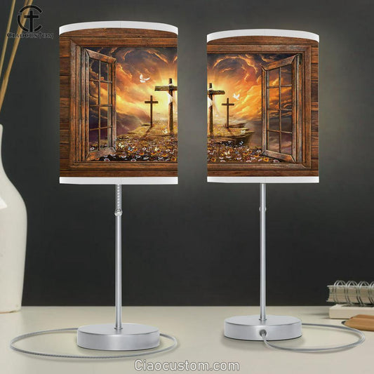 The Three Crosses Path To Heaven Sunset Table Lamp Art - Bible Verse Lamp Art - Room Decor Christian