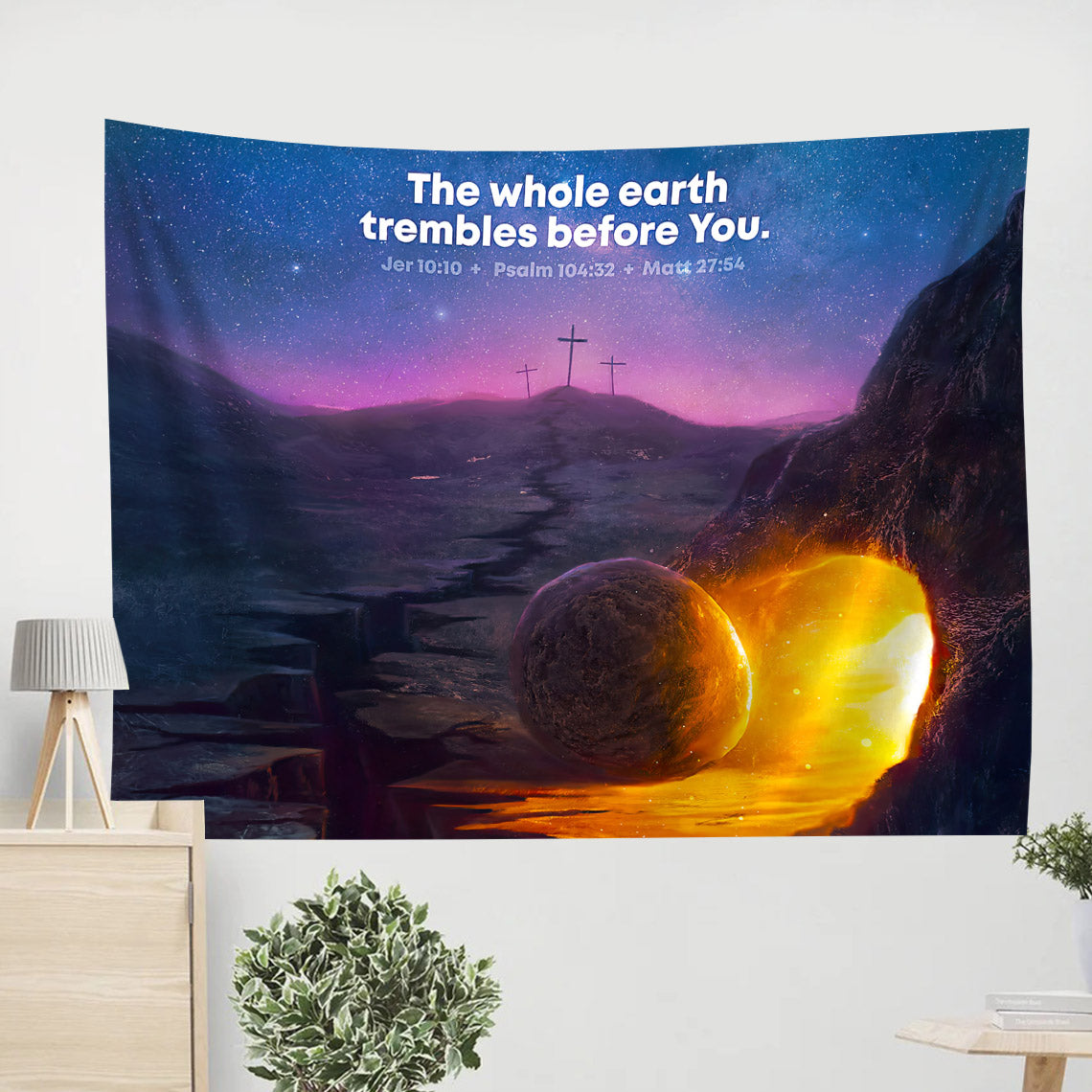 The Whole Earth Trembles Before Lord Psalm 104 32 - Christian Tapestry - Tapestry Of Jesus - Bible Wall Tapestry