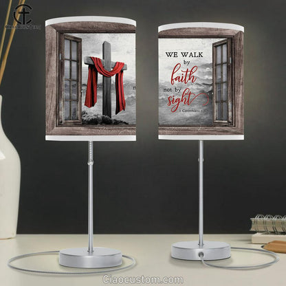The Wooden Cross, Red Cloth We Walk By Faith, Not By Sight Lamp Art Table Lamp - Christian Lamp Art - Religious Art