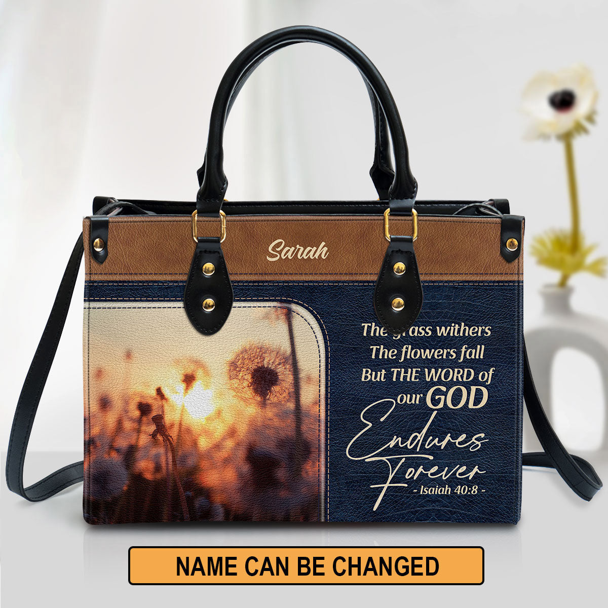 The Word Of Our God Endures Forever Pretty Personalized Leather Bag For Women - Religious Gifts For Women