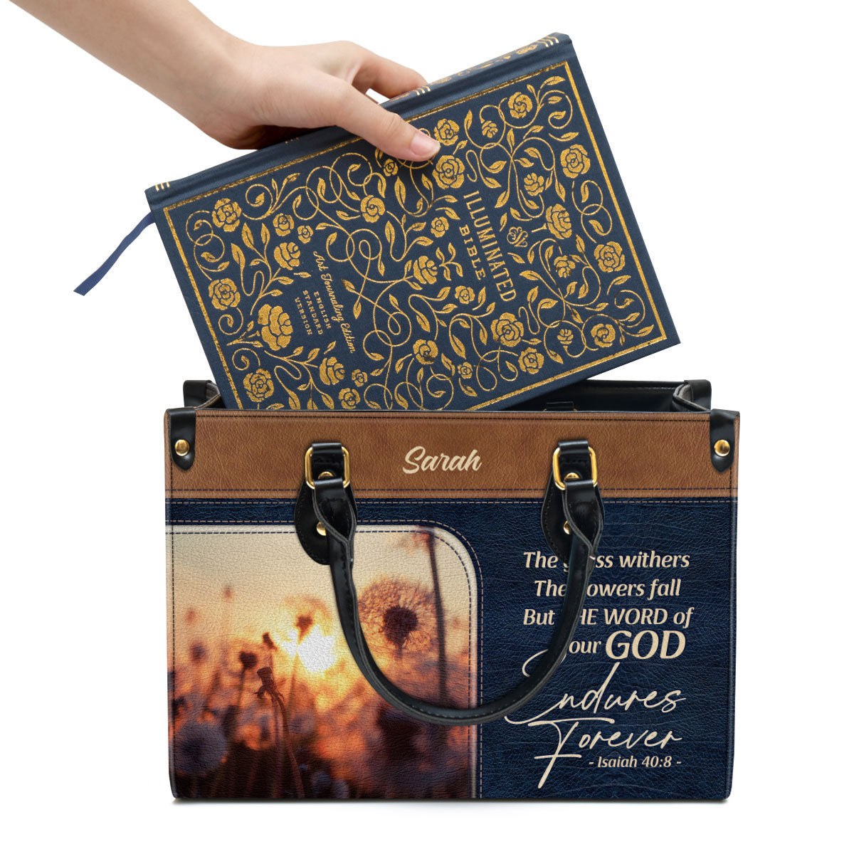The Word Of Our God Endures Forever Pretty Personalized Leather Bag For Women - Religious Gifts For Women