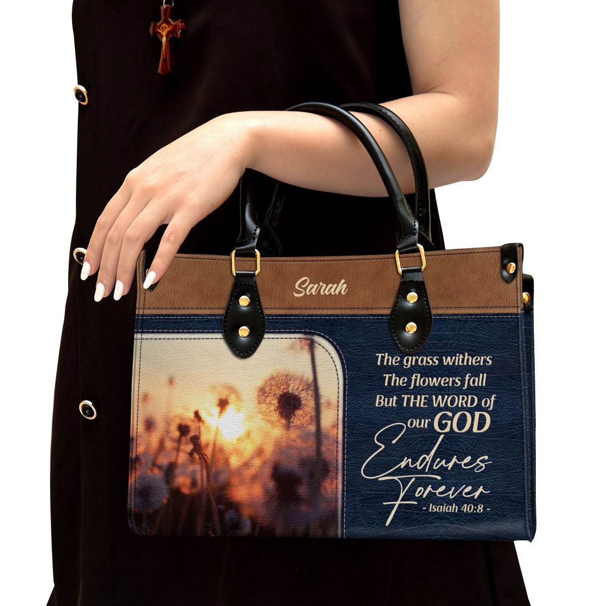 The Word Of Our God Endures Forever Pretty Personalized Leather Bag For Women - Religious Gifts For Women