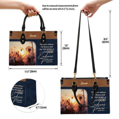The Word Of Our God Endures Forever Pretty Personalized Leather Bag For Women - Religious Gifts For Women