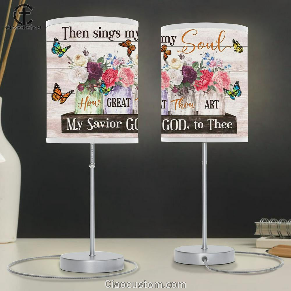 Then Sings My Soul Table Lamp For Bedroom - Floral Christian Hymn Table Lamp Print - Christian Room Decor