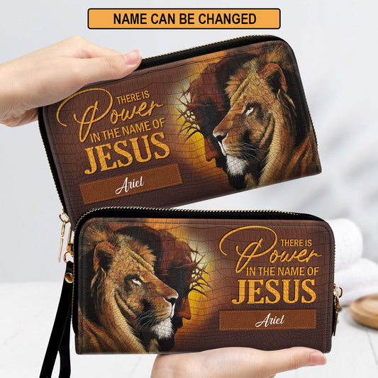 There Is Power In The Name Of Jesus - Half Jesus Half Lion Clutch Purse For Women - Personalized Name - Christian Gifts For Women