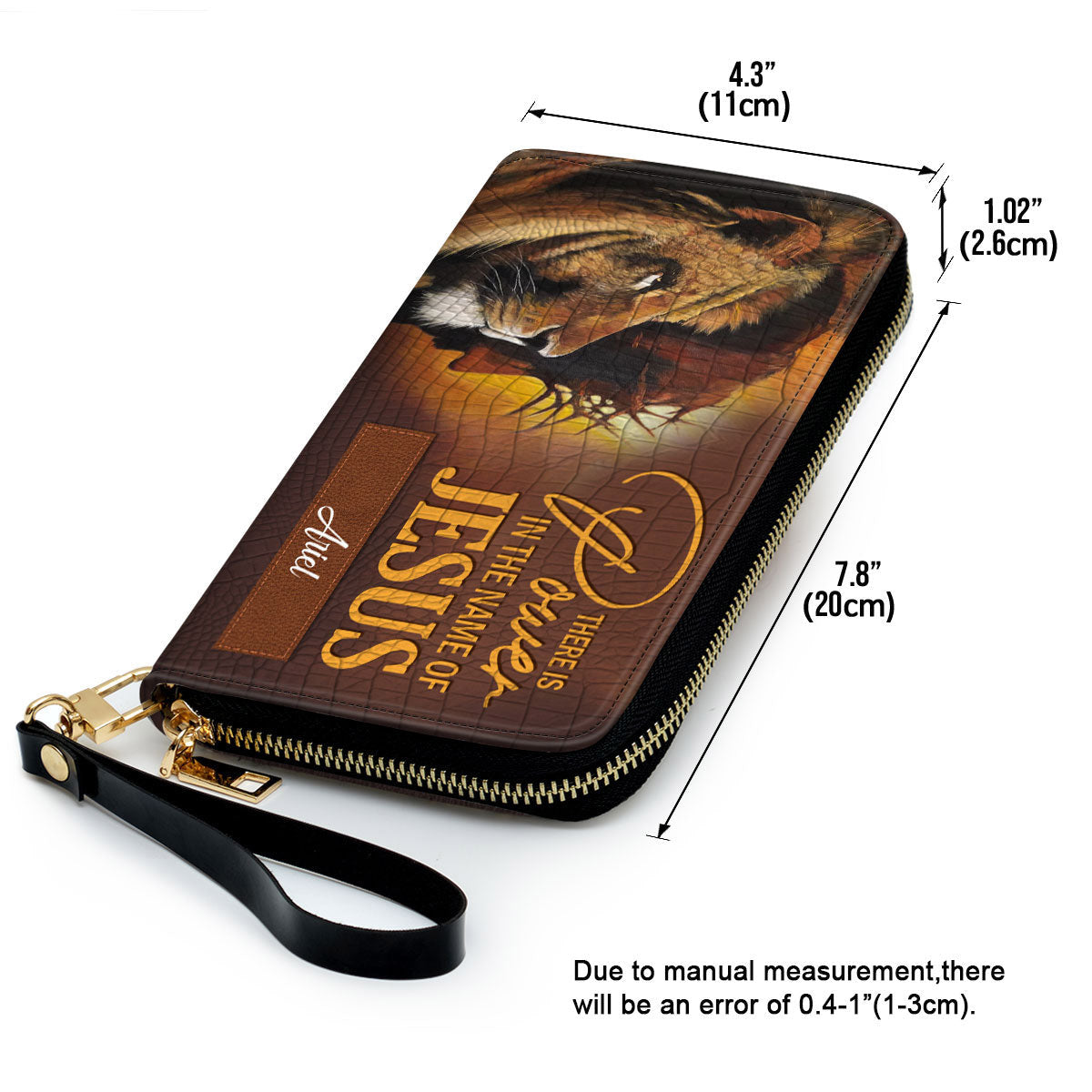 There Is Power In The Name Of Jesus - Half Jesus Half Lion Clutch Purse For Women - Personalized Name - Christian Gifts For Women