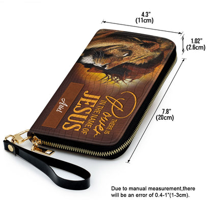 There Is Power In The Name Of Jesus - Half Jesus Half Lion Clutch Purse For Women - Personalized Name - Christian Gifts For Women