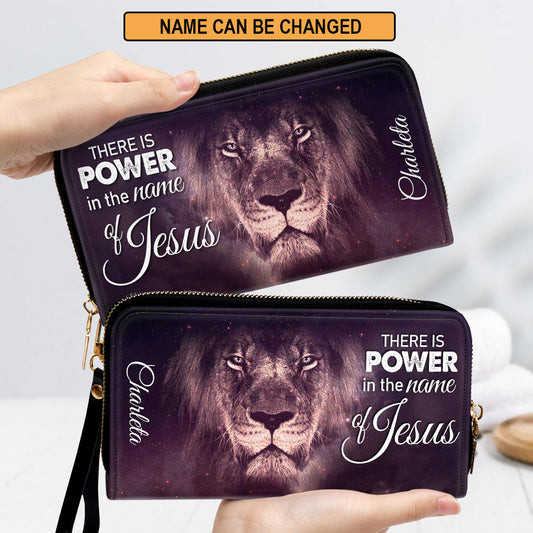 There Is Power In The Name Of Jesus - The Lion Of Judah Clutch Purse For Women - Personalized Name - Christian Gifts For Women
