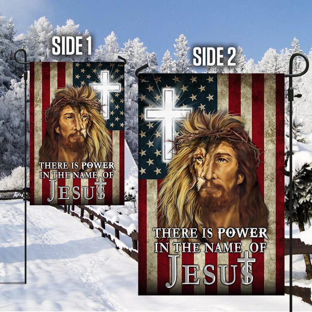 There Is Power In The Name Of Jesus American House Flag - Christian Garden Flags - Outdoor Religious Flags