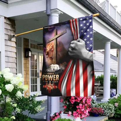 There Is Power In The Name Of Jesus House Flags - Christian Garden Flags - Outdoor Christian Flag