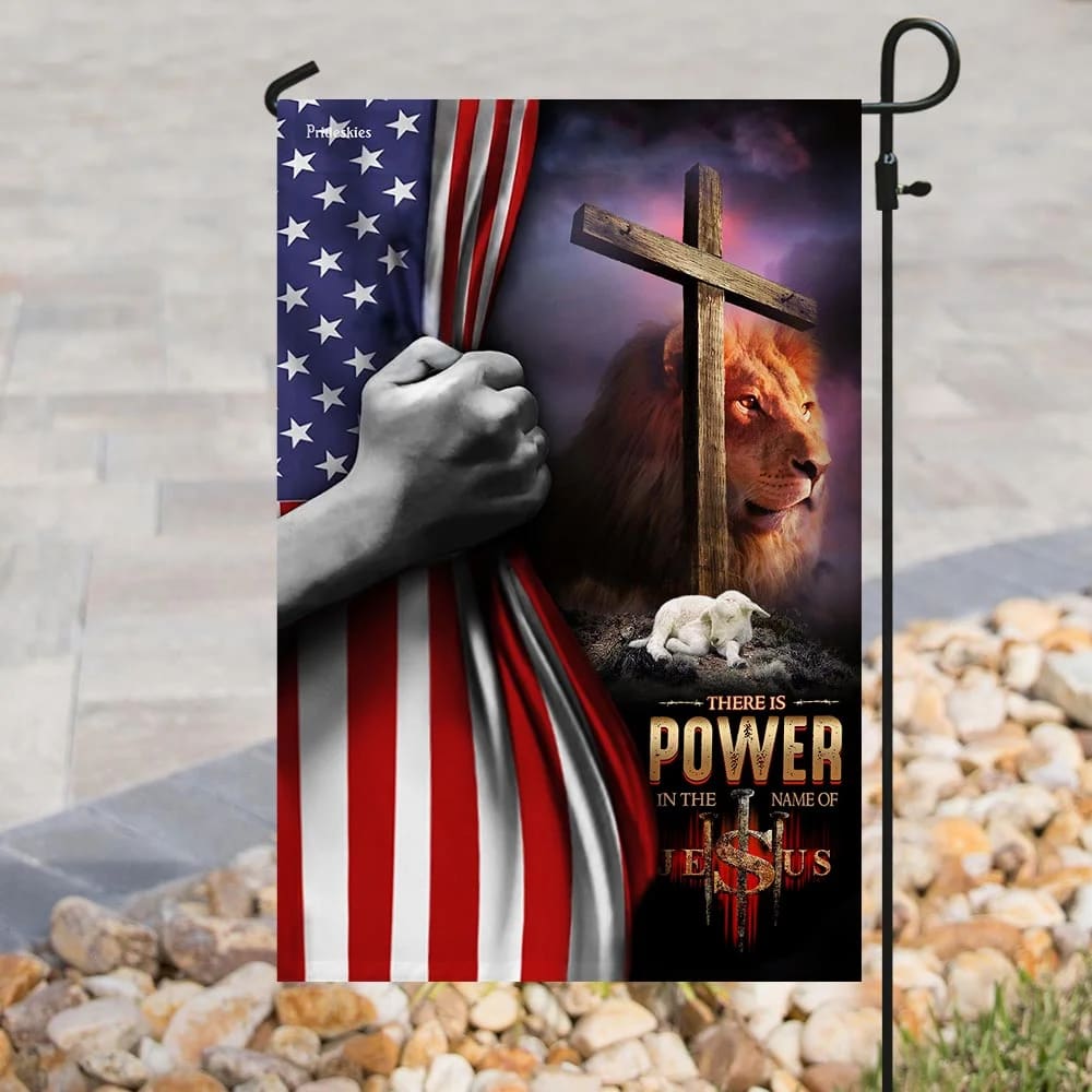 There Is Power In The Name Of Jesus House Flags - Christian Garden Flags - Outdoor Christian Flag