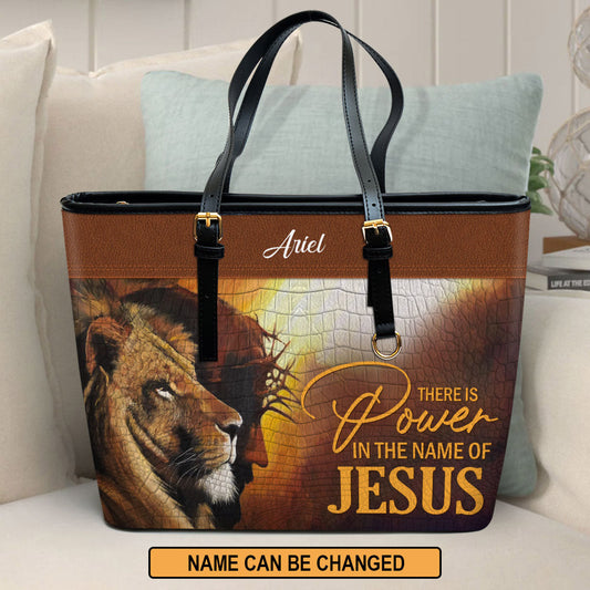 There Is Power In The Name Of Jesus Personalized Lion Large Pu Leather Tote Bag For Women - Mom Gifts For Mothers Day