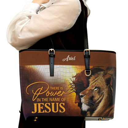There Is Power In The Name Of Jesus Personalized Lion Large Pu Leather Tote Bag For Women - Mom Gifts For Mothers Day