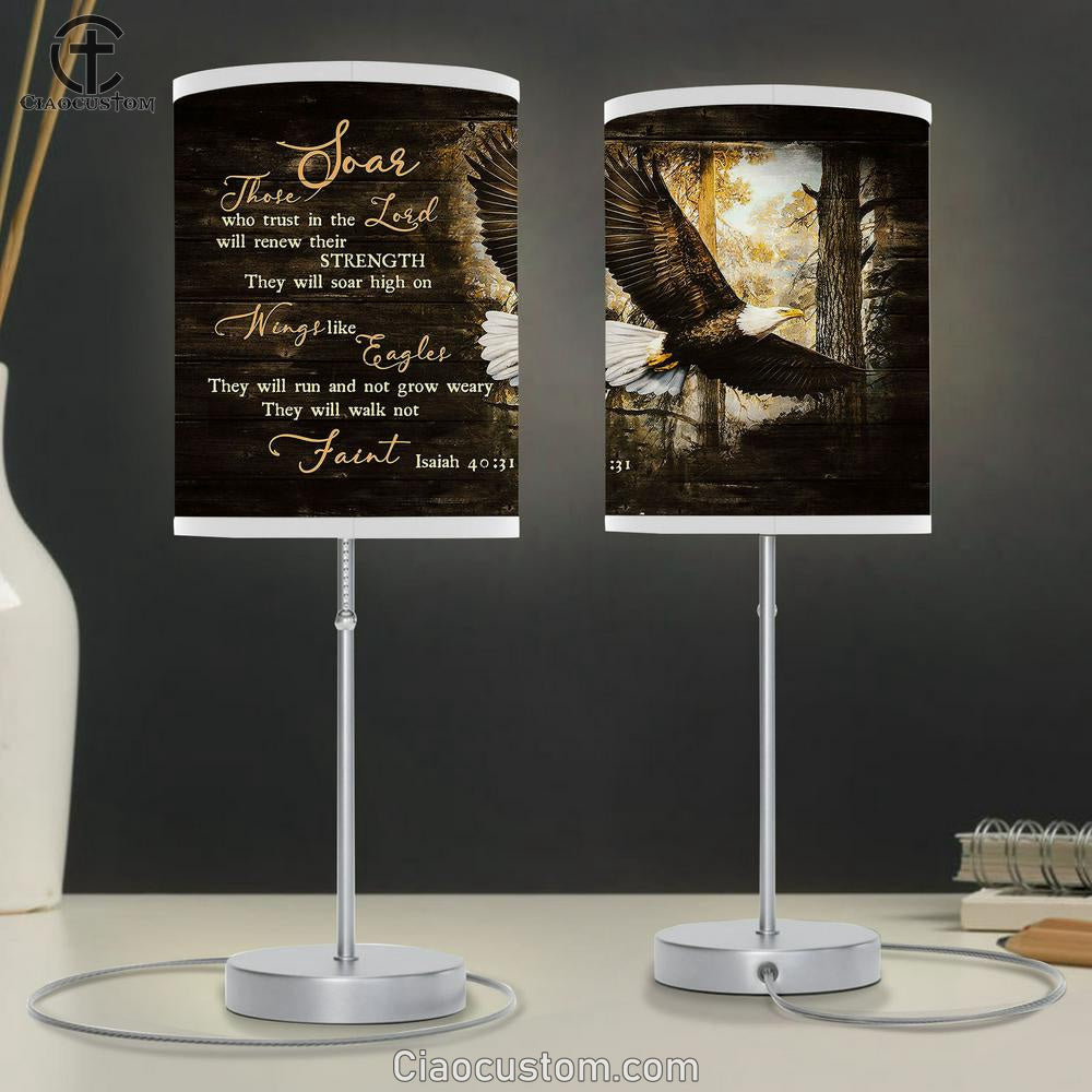 They Will Soar High On Wings Eagle Forest Table Lamp For Bedroom - Bible Verse Table Lamp - Religious Room Decor