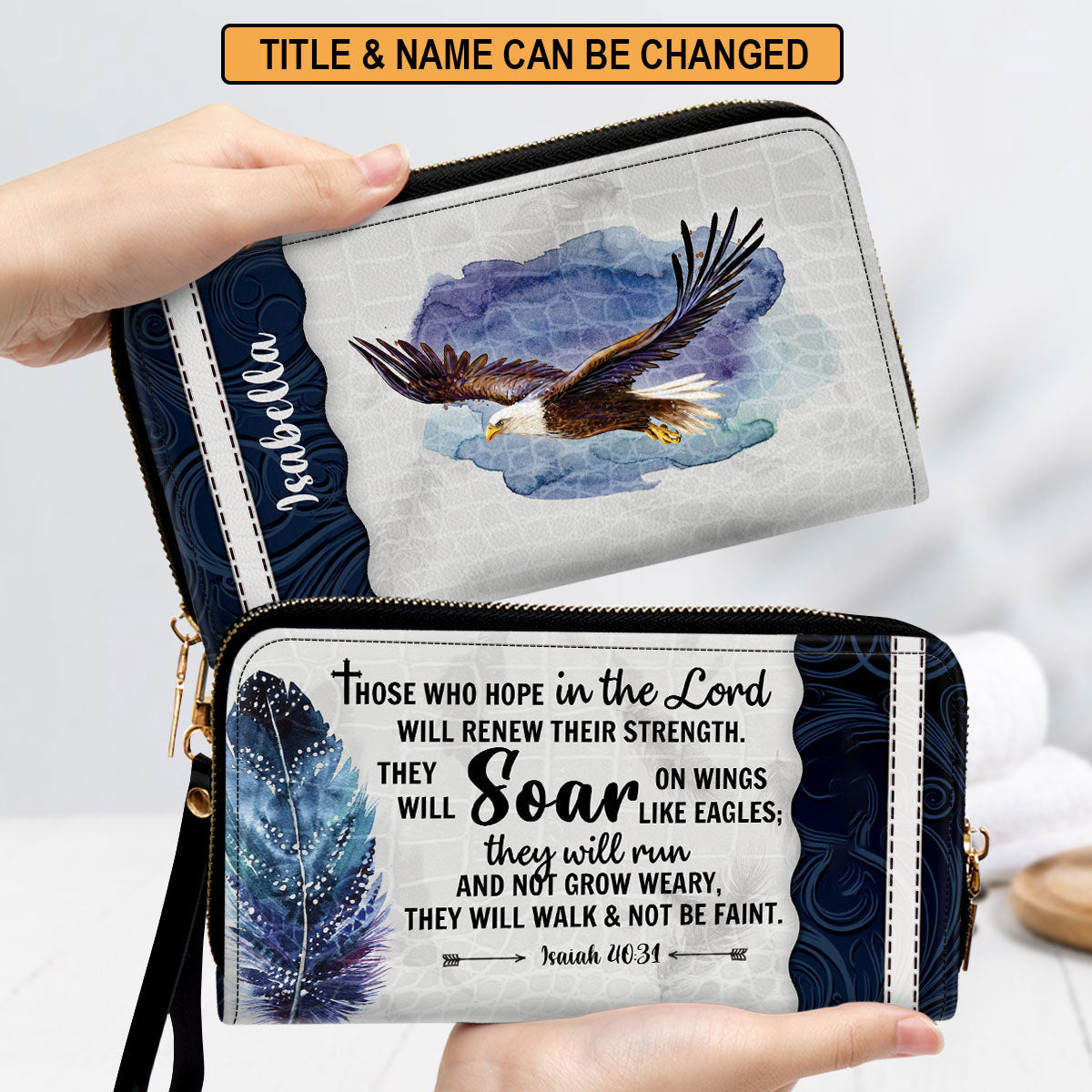 They Will Soar On Wings Like Eagles Christ Gifts For Women Of God Isaiah 4031 Clutch Purse For Women - Personalized Name - Christian Gifts For Women