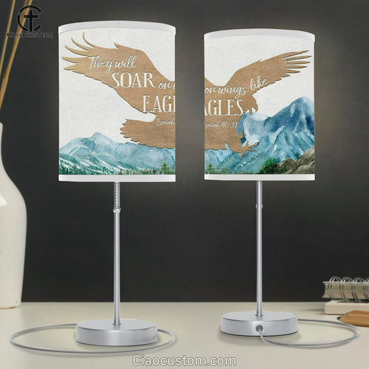 They Will Soar On Wings Like Eagles Isaiah 4031 Bible Verse Table Lamp For Bedroom - Christian Room Decor