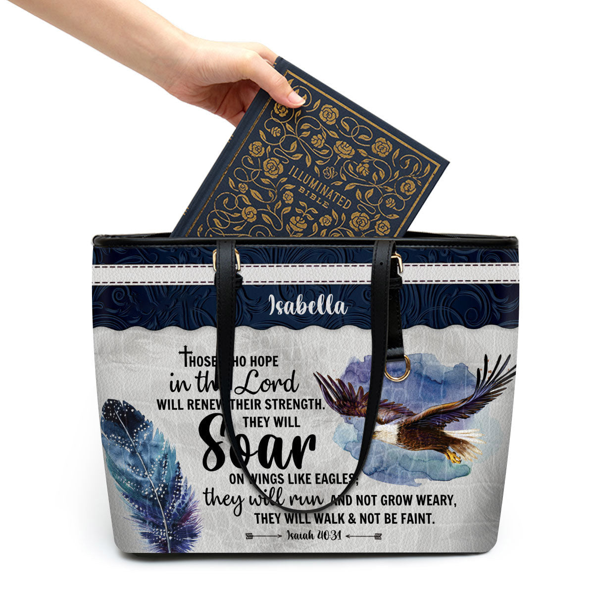 They Will Soar On Wings Like Eagles Personalized Large Pu Leather Tote Bag For Women - Mom Gifts For Mothers Day