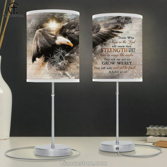 They Will Walk And Not Be Faint Bald Eagle Cross Table Lamp For Bedroom - Bible Verse Table Lamp - Religious Room Decor