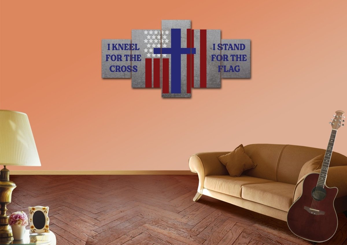 Thick Gray Stand For The Cross, Kneel For The Flag American Flag Patriotic Wall Art - Christian Canvas Wall Art