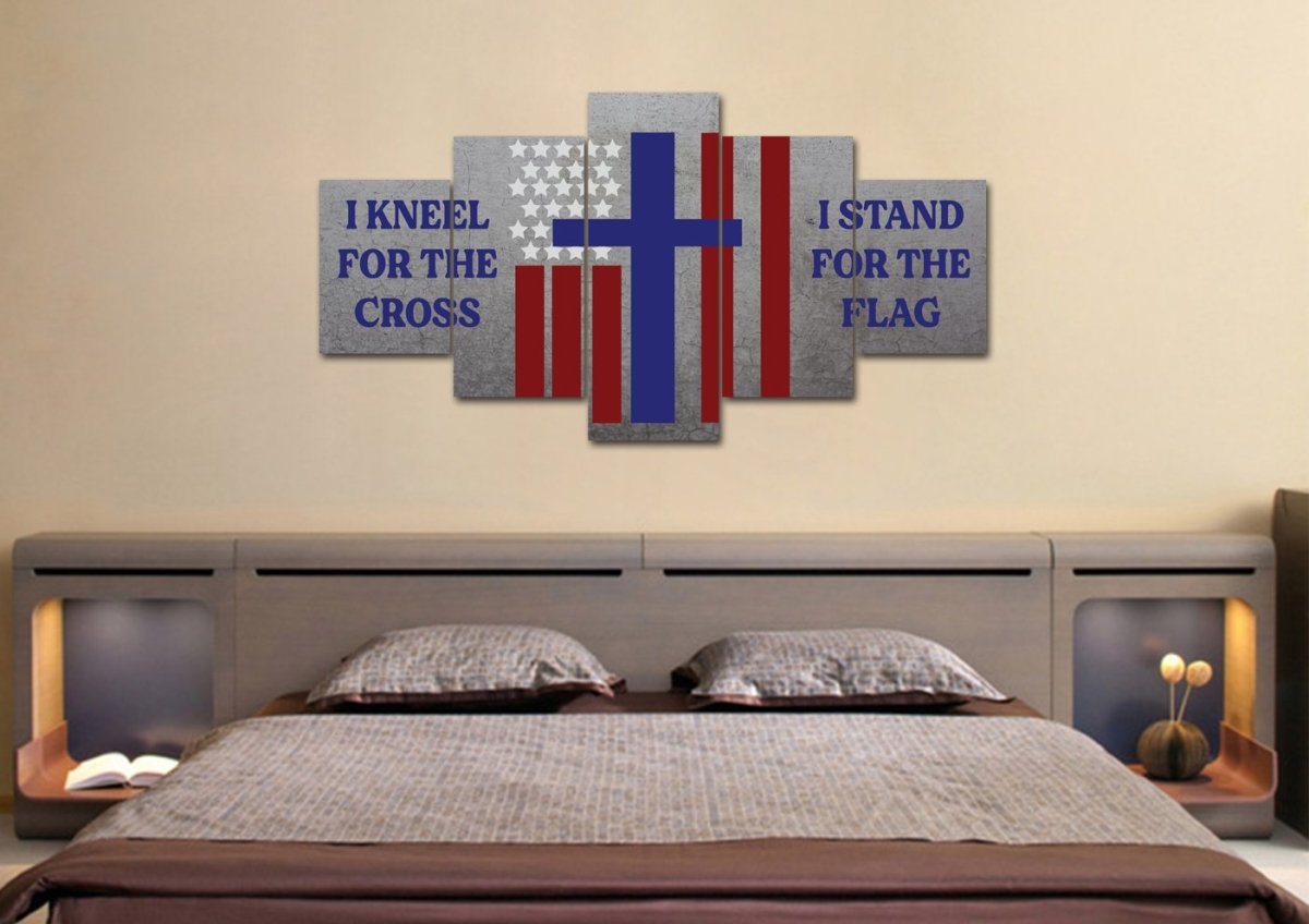 Thick Gray Stand For The Cross, Kneel For The Flag American Flag Patriotic Wall Art - Christian Canvas Wall Art