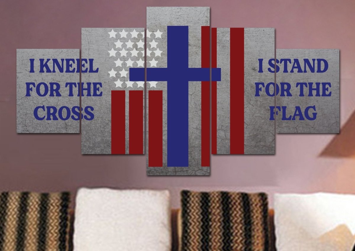 Thick Gray Stand For The Cross, Kneel For The Flag American Flag Patriotic Wall Art - Christian Canvas Wall Art