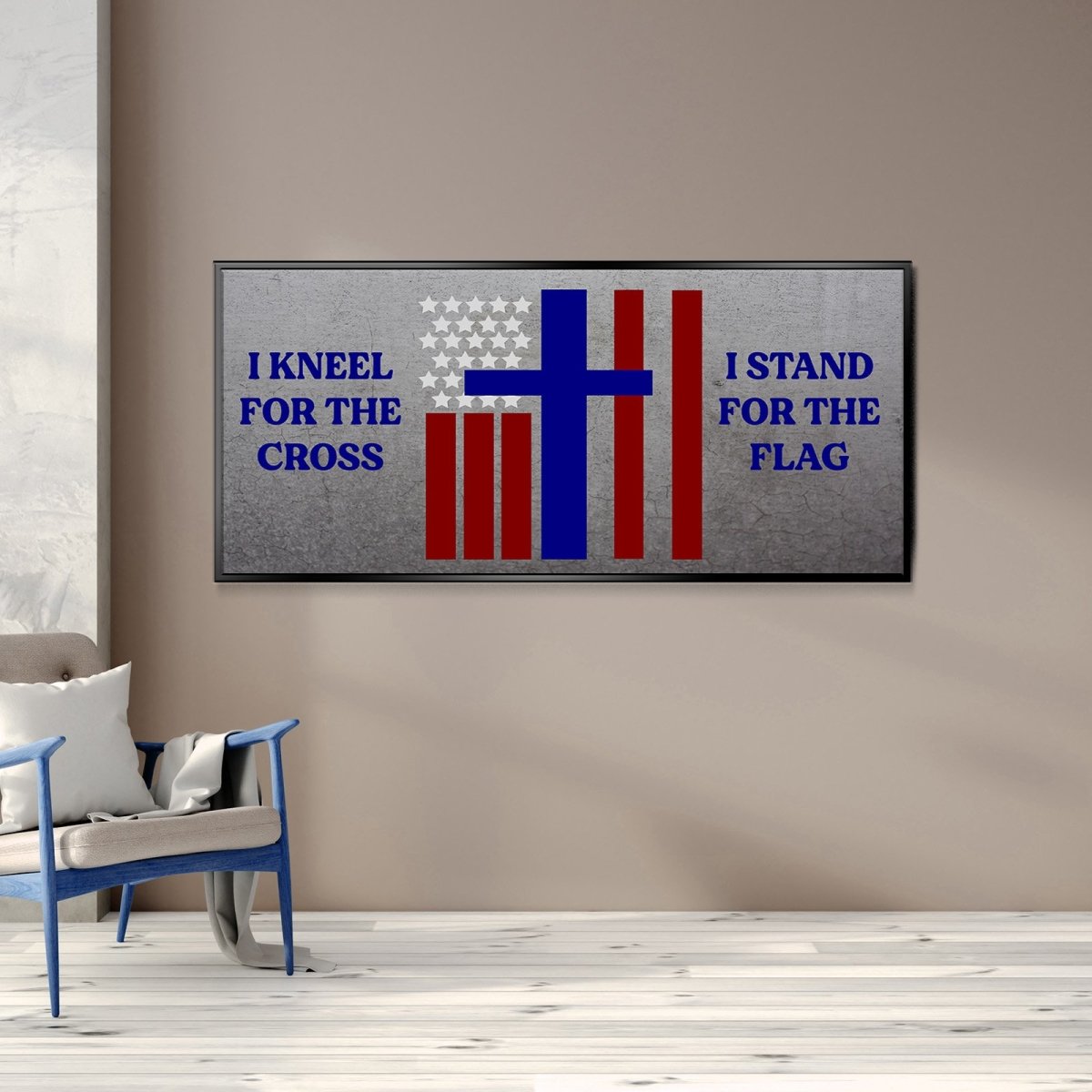 Thick Gray Stand For The Cross, Kneel For The Flag American Flag Patriotic Wall Art - Christian Canvas Wall Art