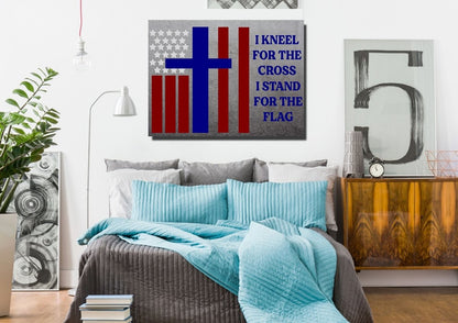 Thick Gray Stand For The Cross, Kneel For The Flag American Flag Patriotic Wall Art - Christian Canvas Wall Art
