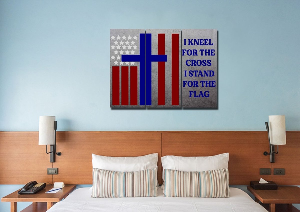 Thick Gray Stand For The Cross, Kneel For The Flag American Flag Patriotic Wall Art - Christian Canvas Wall Art