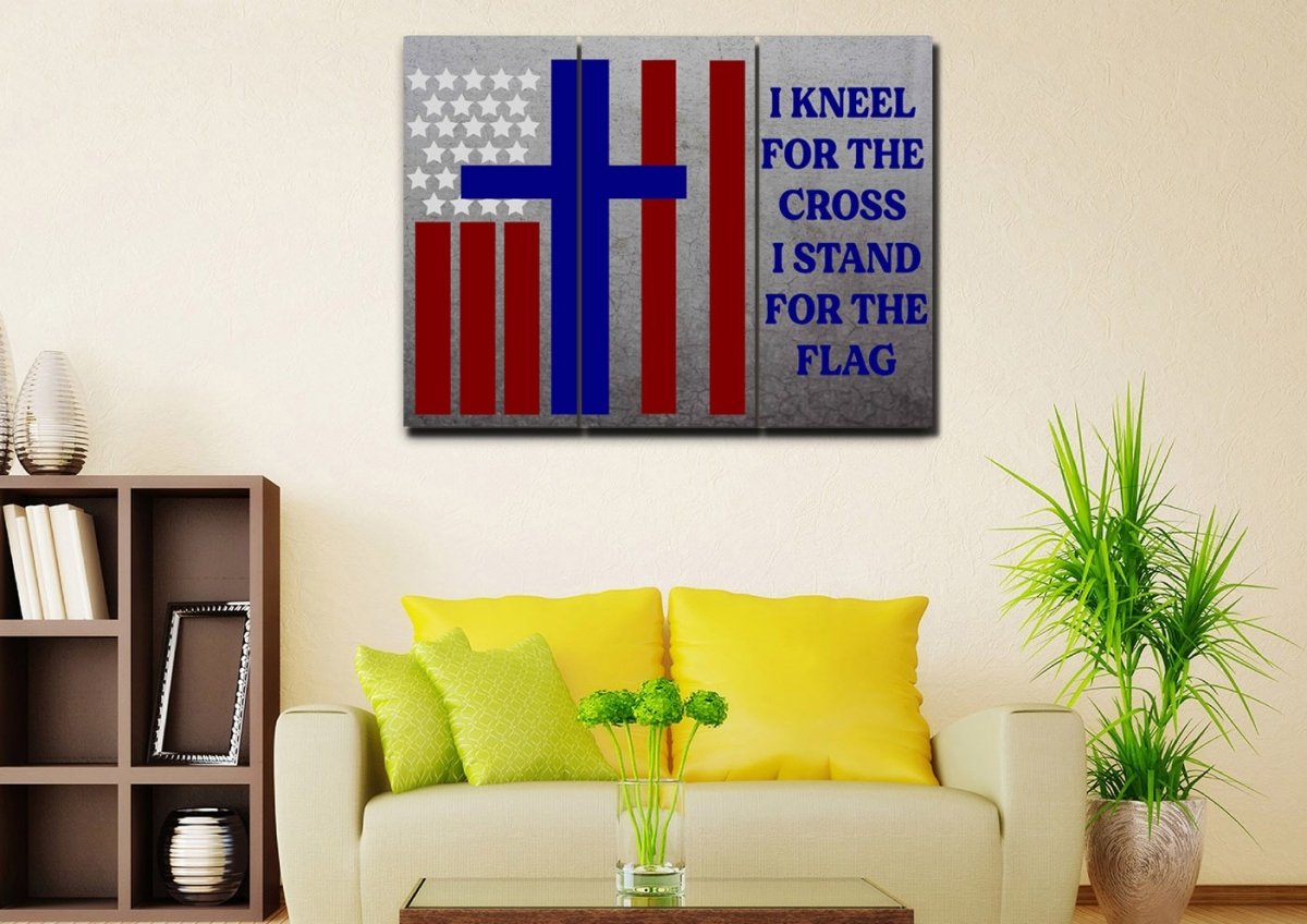 Thick Gray Stand For The Cross, Kneel For The Flag American Flag Patriotic Wall Art - Christian Canvas Wall Art