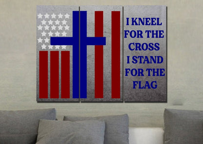 Thick Gray Stand For The Cross, Kneel For The Flag American Flag Patriotic Wall Art - Christian Canvas Wall Art